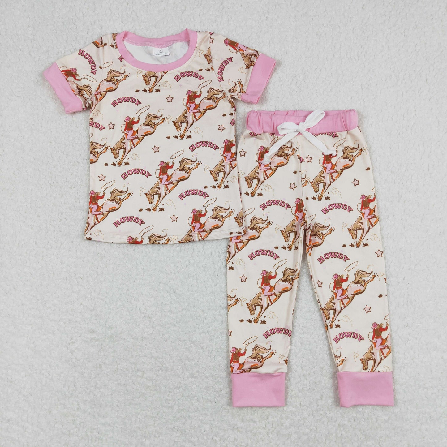 Baby Girl Short Sleeves Rodeo Shirt Pants Pajamas Western Set