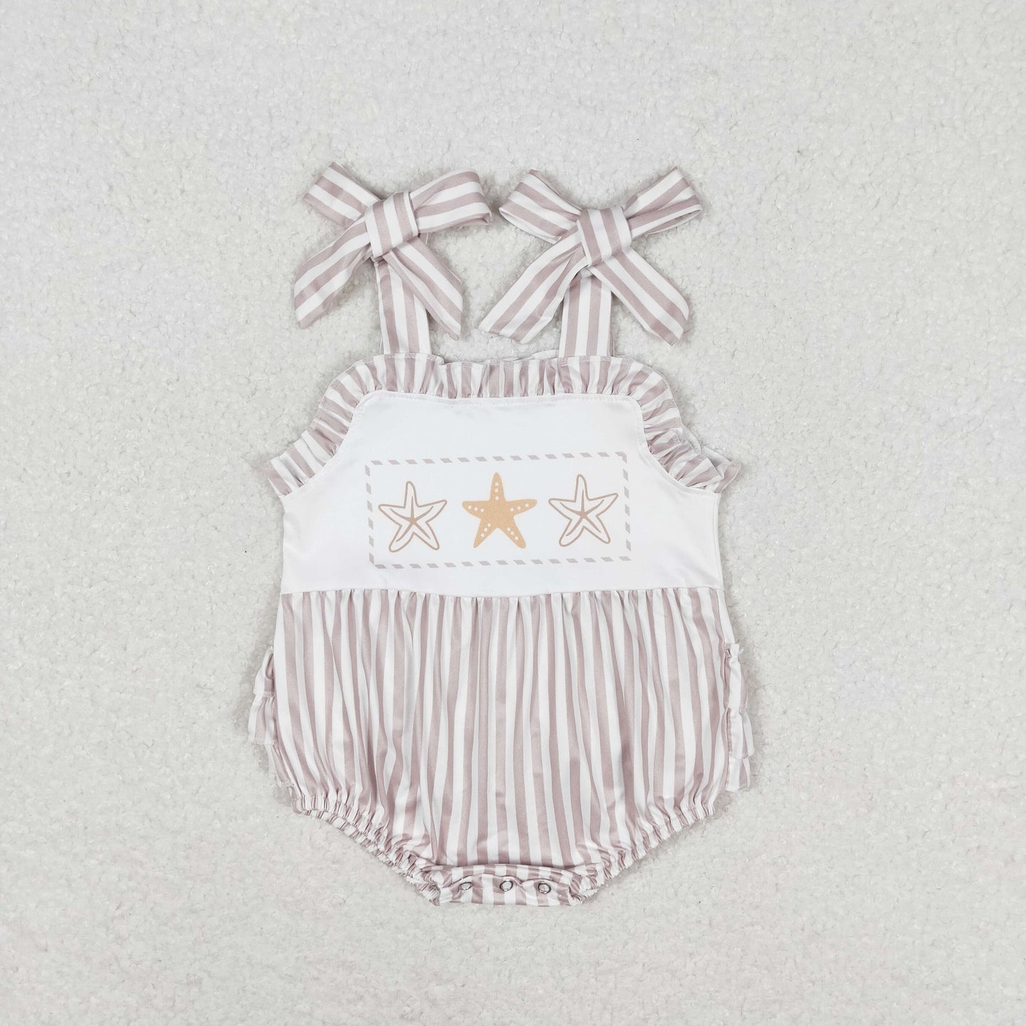 Baby Girl Sleeveless Starfish Stripes  Bubble One Piece Romper