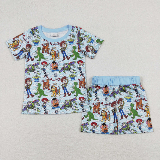 Baby Boy Short Sleeves Toys Shirt Shorts Pajamas Blue Set