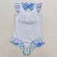 Baby Girl Short Sleeves Floral Blue One Piece Swimsuit