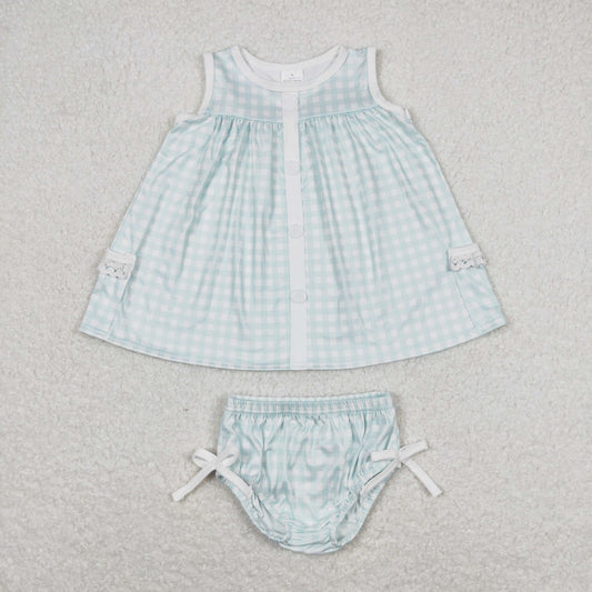 Baby Girl Sleeveless Green Plaid Pocket Tunic Bummies Shorts Set