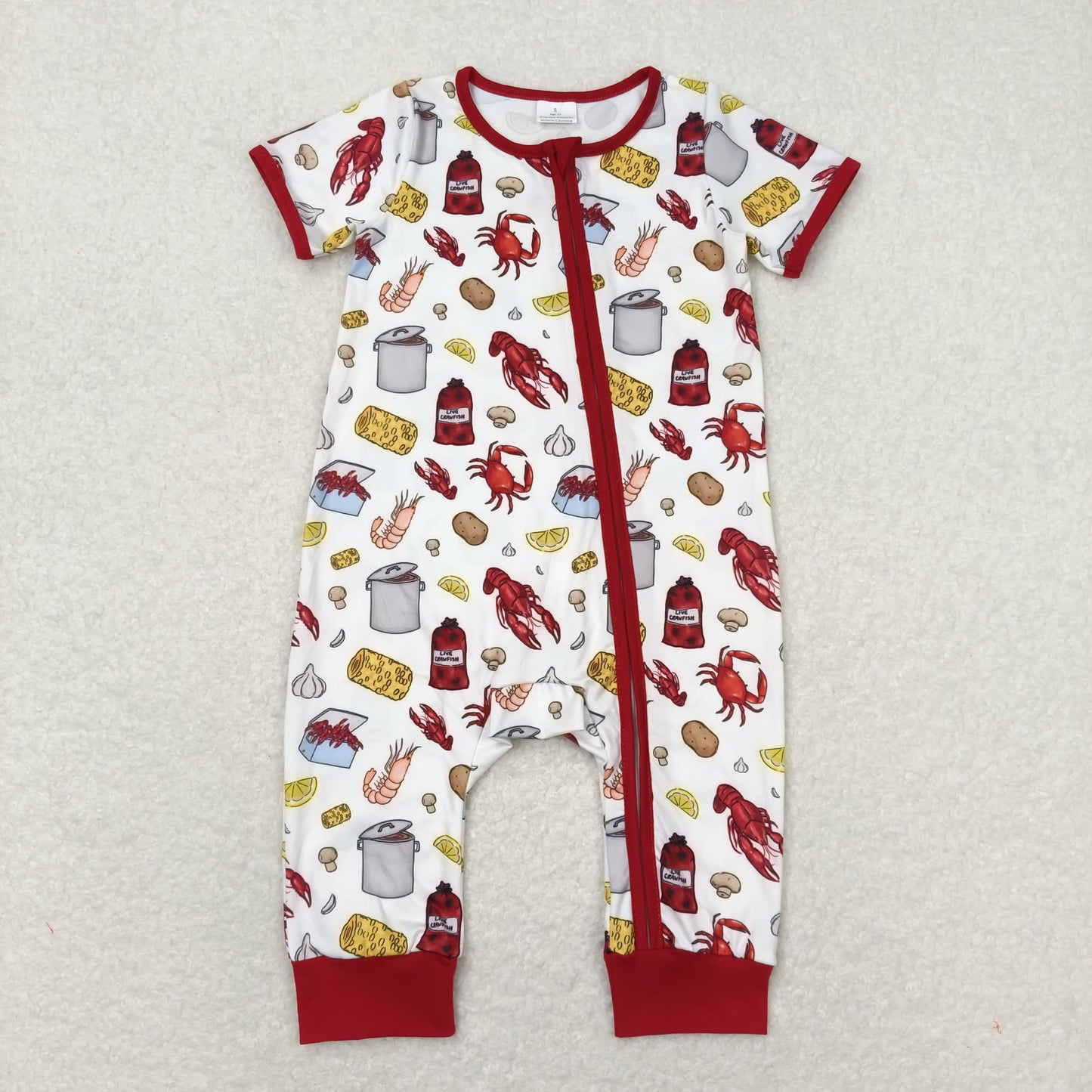 Baby Short Sleeves Crawfish Summer Zipper One Piece Romper