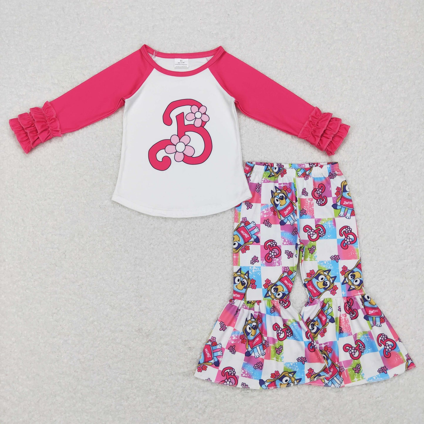 GLP0996 Baby Girl Long Sleeves Shirt Dogs Bell Pants Outfit