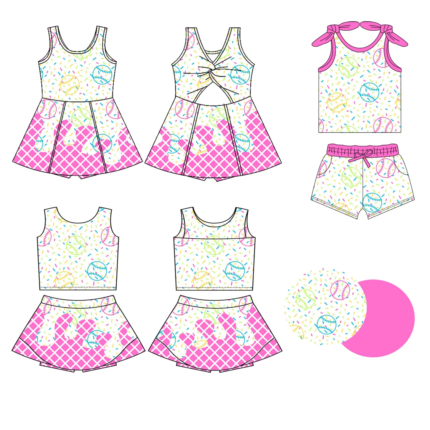 ( Moq 5 Each Style ) Baby Girls Kids Sleeveless Baseball Sibling Shorts Dress Sets Clothes