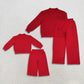 Sibling Baby Girls Adult Women Long Sleeves Red Shirts Pockets Pants Cotton Sets RTS