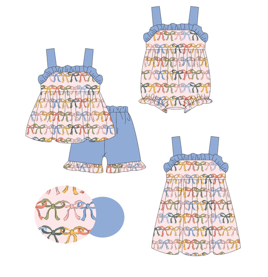 ( Moq 5 Each Style ) Baby Girl Sleeveless Bows Sibling Romper Dress Set 3.27