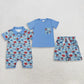 Sibling Baby Boys Kids Short Sleeves Hats Boots Stars 4th of July Western Blue Romper Set Clothes RTS