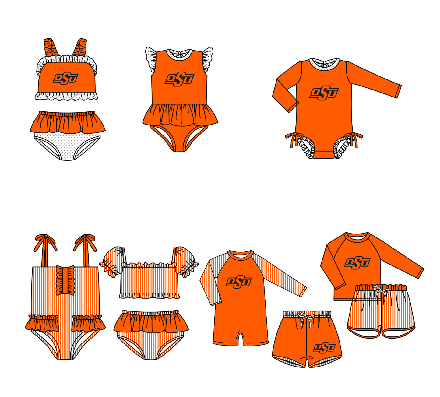 ( Moq 5 Each Style ) Baby Boys Girls Kids Team Sibling Jumpsuits Sets Swimsuits