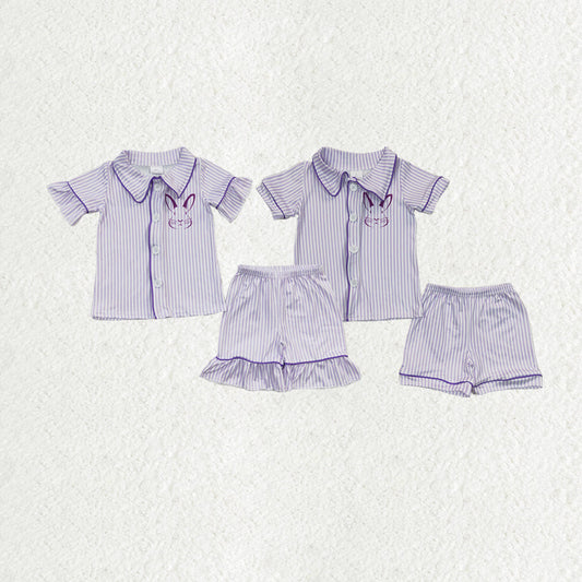 Baby Boy Girl Kids Short Sleeves Rabbits Easter Pajamas Shorts Sibling Set RTS