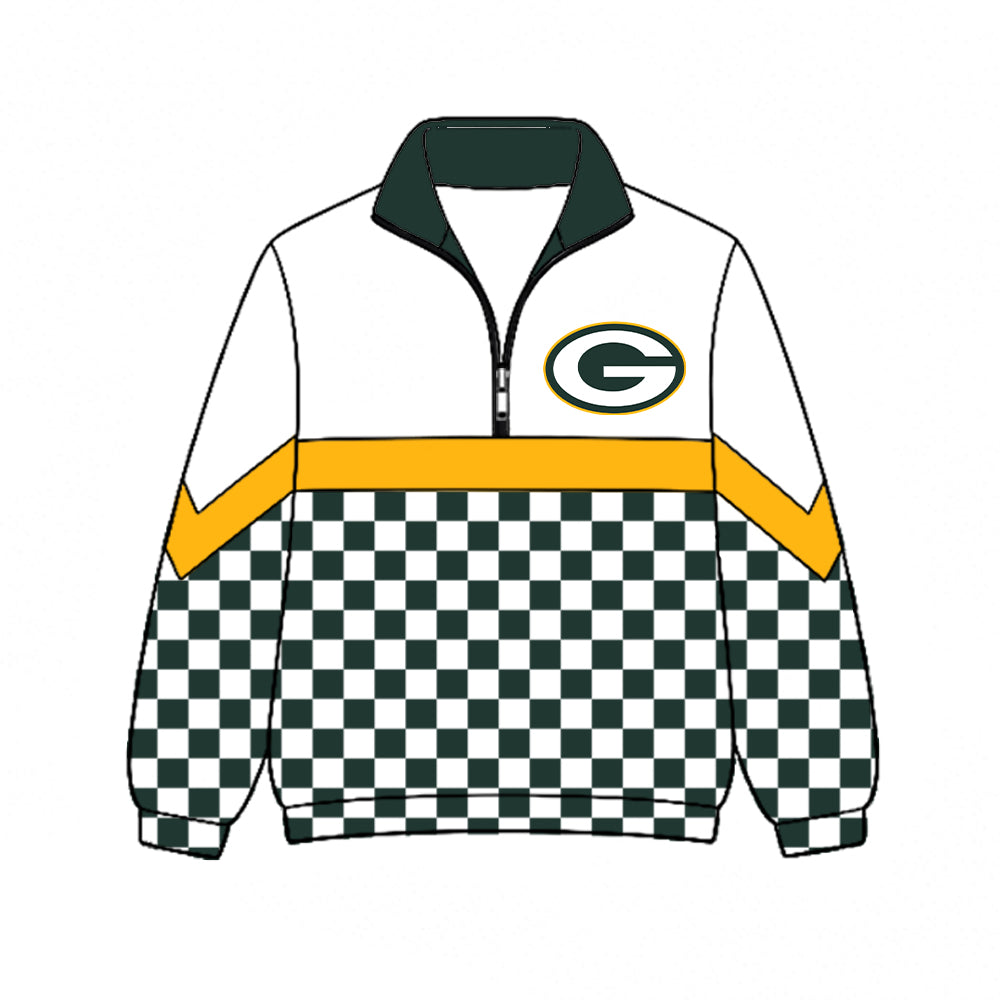 ( Moq 5 ) Kids Toddler Long Sleeves Checked Half Zip Collar Sweatshirt Team Shirt Tops