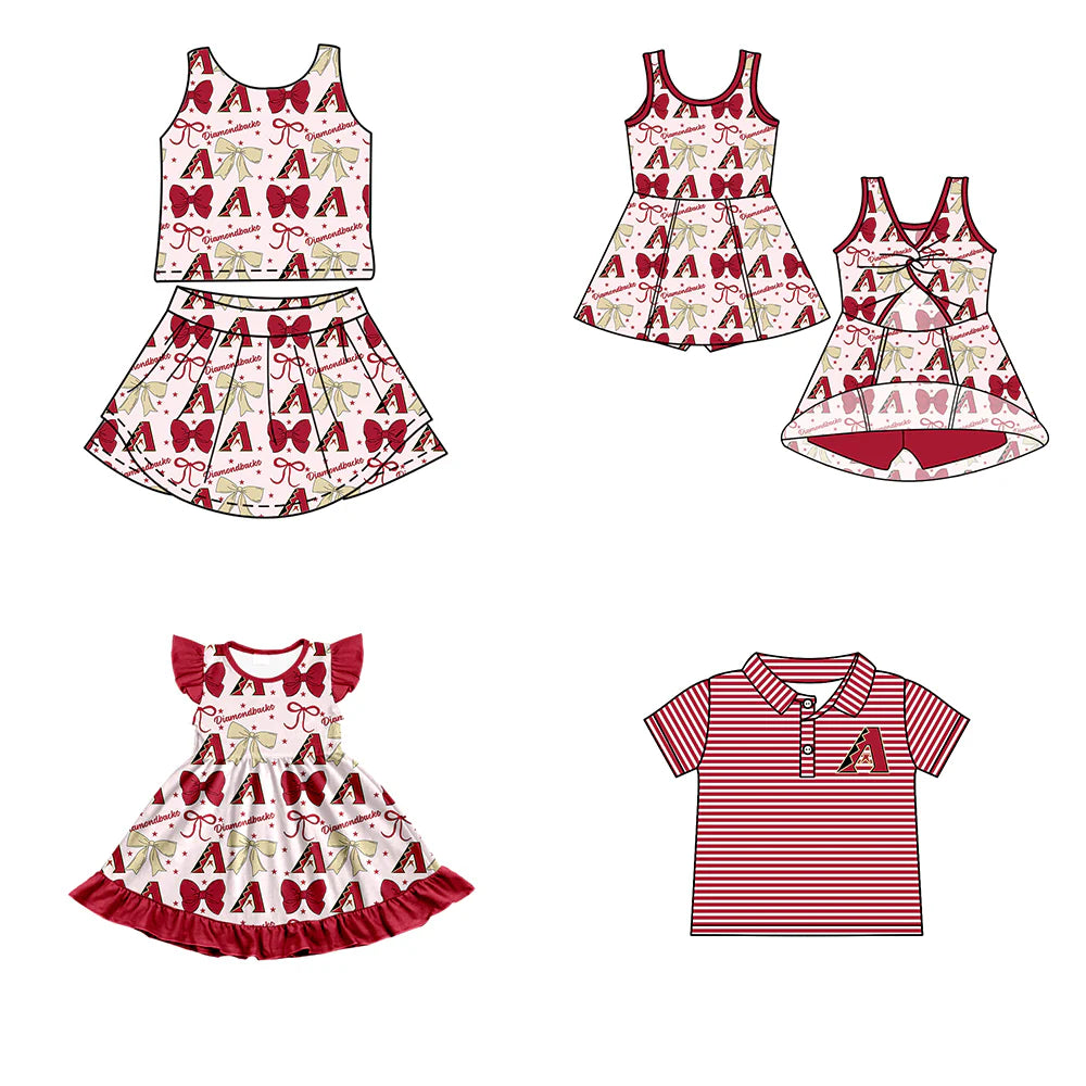 ( Moq 5 each style ) Baby Boy Girl Toddler A Team Red Bows Sibling Shirt Dress Set 6.21