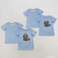 Sibling Baby Boys Kids Short Sleeves Dog Fishing Blue Shirts Tops RTS