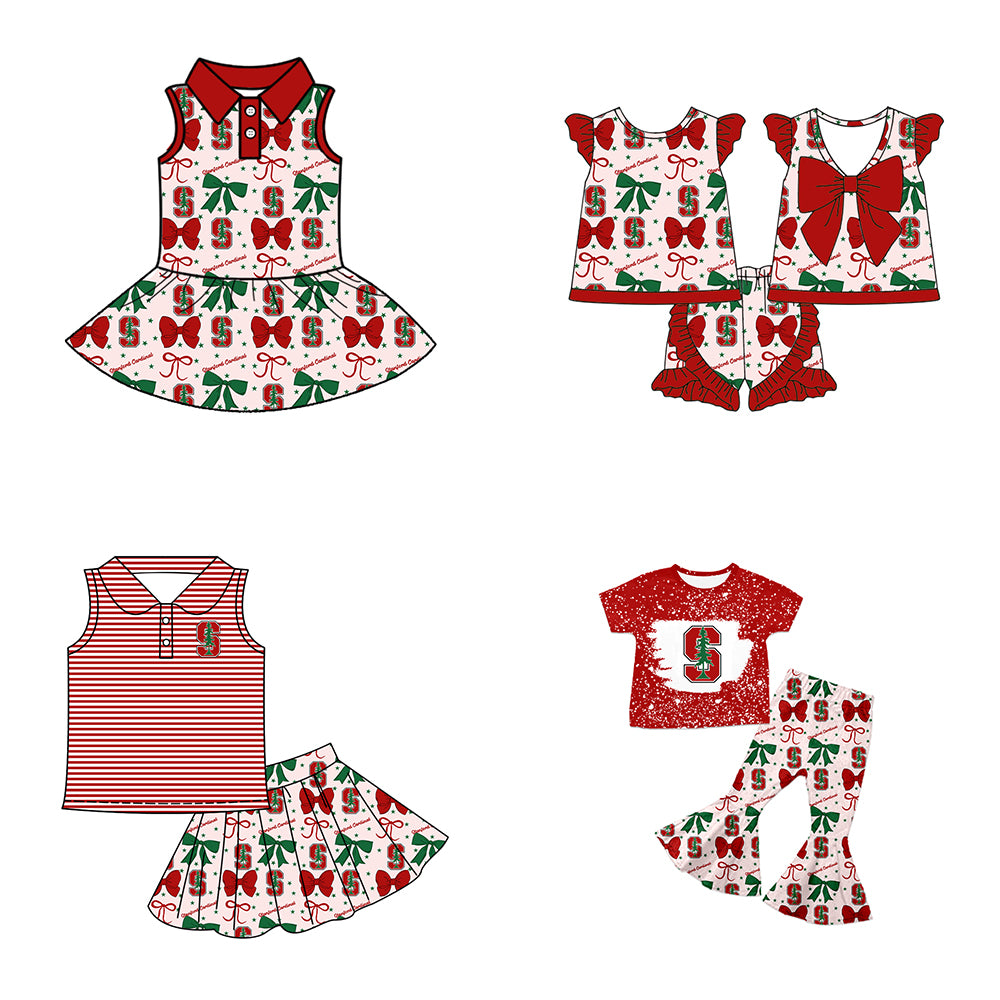 ( Moq 5 each style ) Baby Girl Toddler S Team Tree Bows ‌Sibling Dress Set