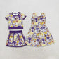 Sibling Baby Girls Toddler Tigers Bows Football Team Shirt Shorts Yoga Purple Set Dress RTS