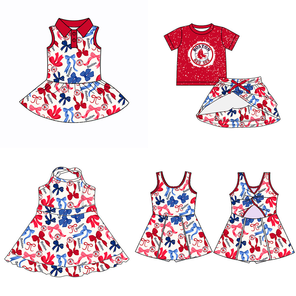 ( Moq 5 each style ) Baby Girl Team Red Blue Bows Sibling Dress Set 5.16