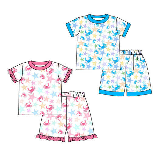 Baby Boy Girl Short Sleeves Crabs Stars Sibling Clothes Set ( Moq 5 Each Design ) 12.3
