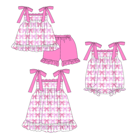 ( Moq 5 Each Style ) Sibling Baby Girls Kids Pink Bows Romper Dress Set Clothes