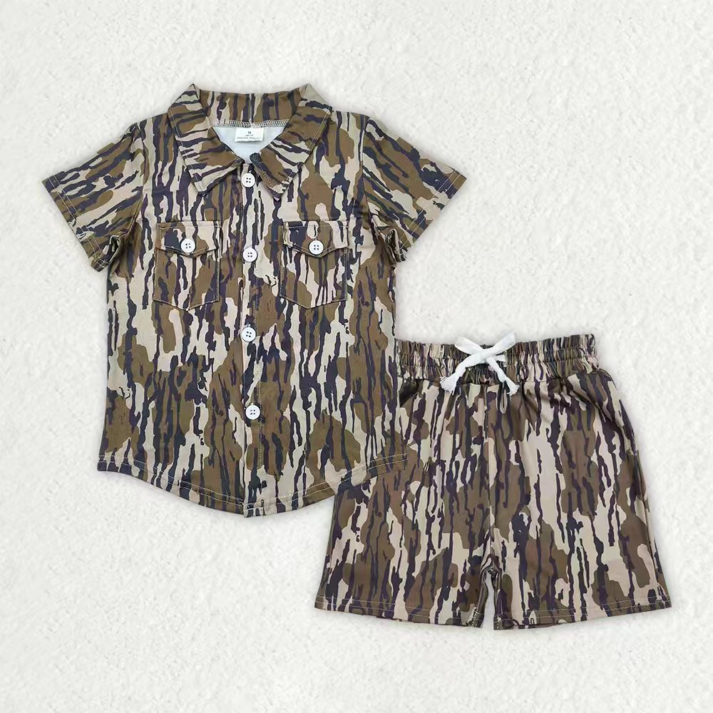 Sibling Baby Boys Short Sleeves Buttons Cardigans Southern Camo Shorts Clothes Sets RTS