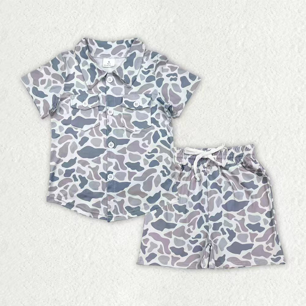 Sibling Baby Boys Short Sleeves Buttons Cardigans Southern Camo Shorts Clothes Sets RTS