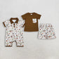 Sibling Baby Boys Kids Short Sleeves Shirt Western Rodeo Cactus Pockets Shorts Set Romper RTS