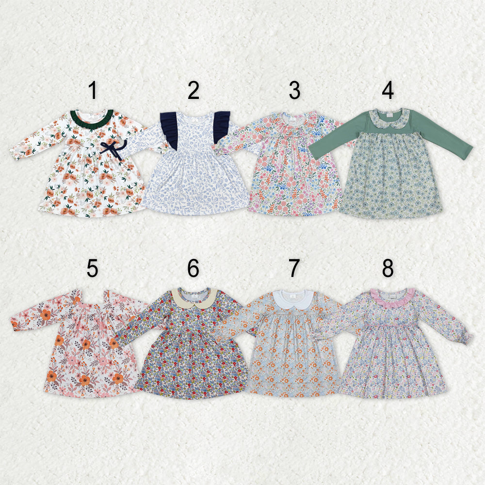 Sibling Baby Girls Kids Long Sleeves Flowers Knee Length Dresses RTS