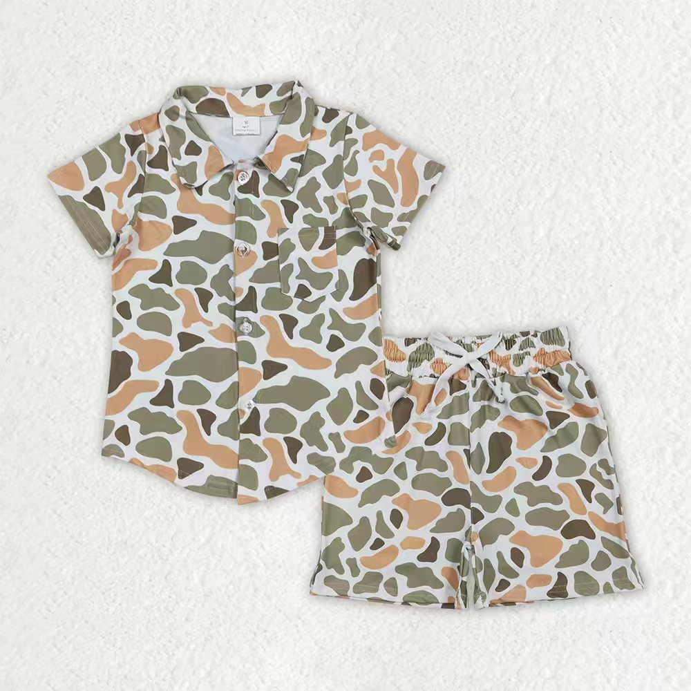 Sibling Baby Boys Short Sleeves Buttons Cardigans Southern Camo Shorts Clothes Sets RTS