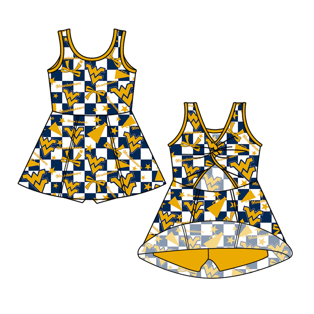 ( Moq 5 each style ) Baby Girl Toddler WV Team Cheer Sibling Checked Dress Set 6.30