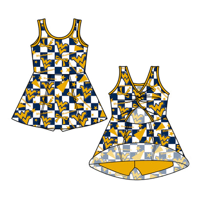 ( Moq 5 each style ) Baby Girl Toddler WV Team Cheer Sibling Checked Dress Set 6.30