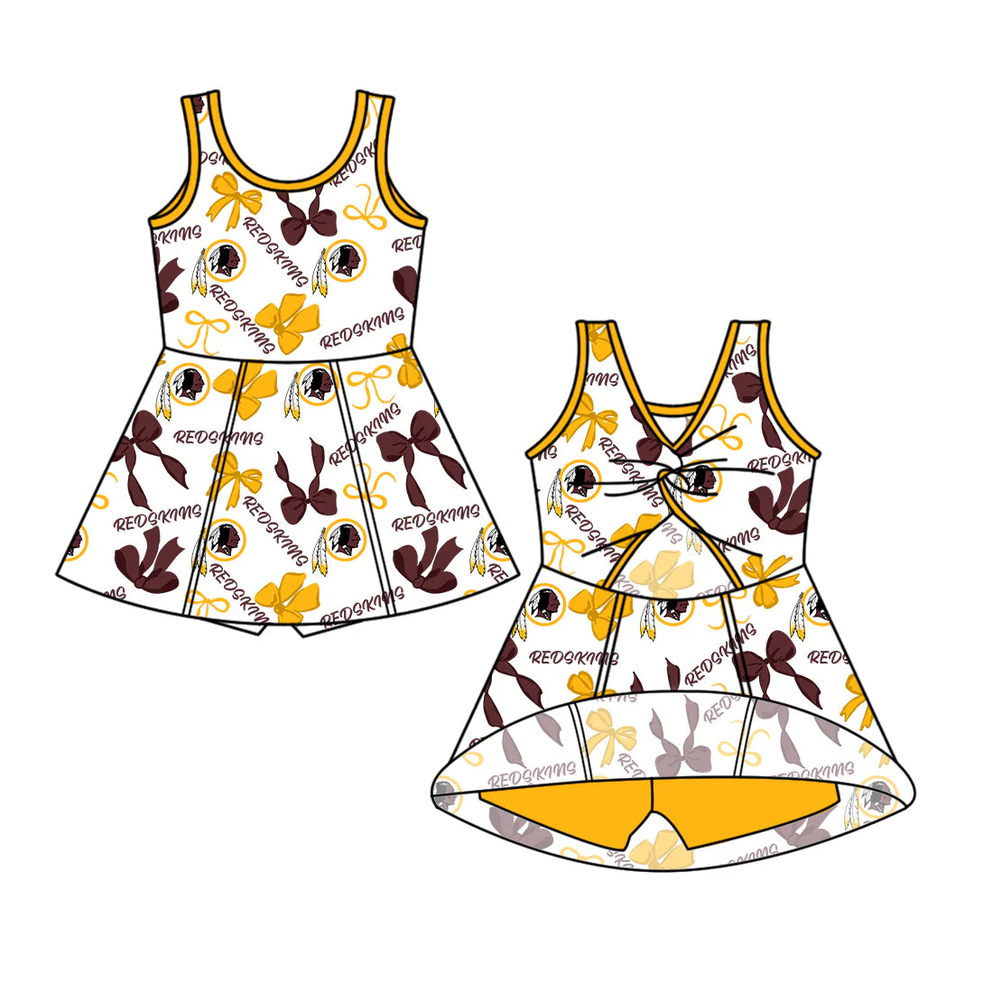 ( Moq 5 each style ) Baby Girl Toddler Team Yellow Bows Sibling Skort Dress Set 6.9