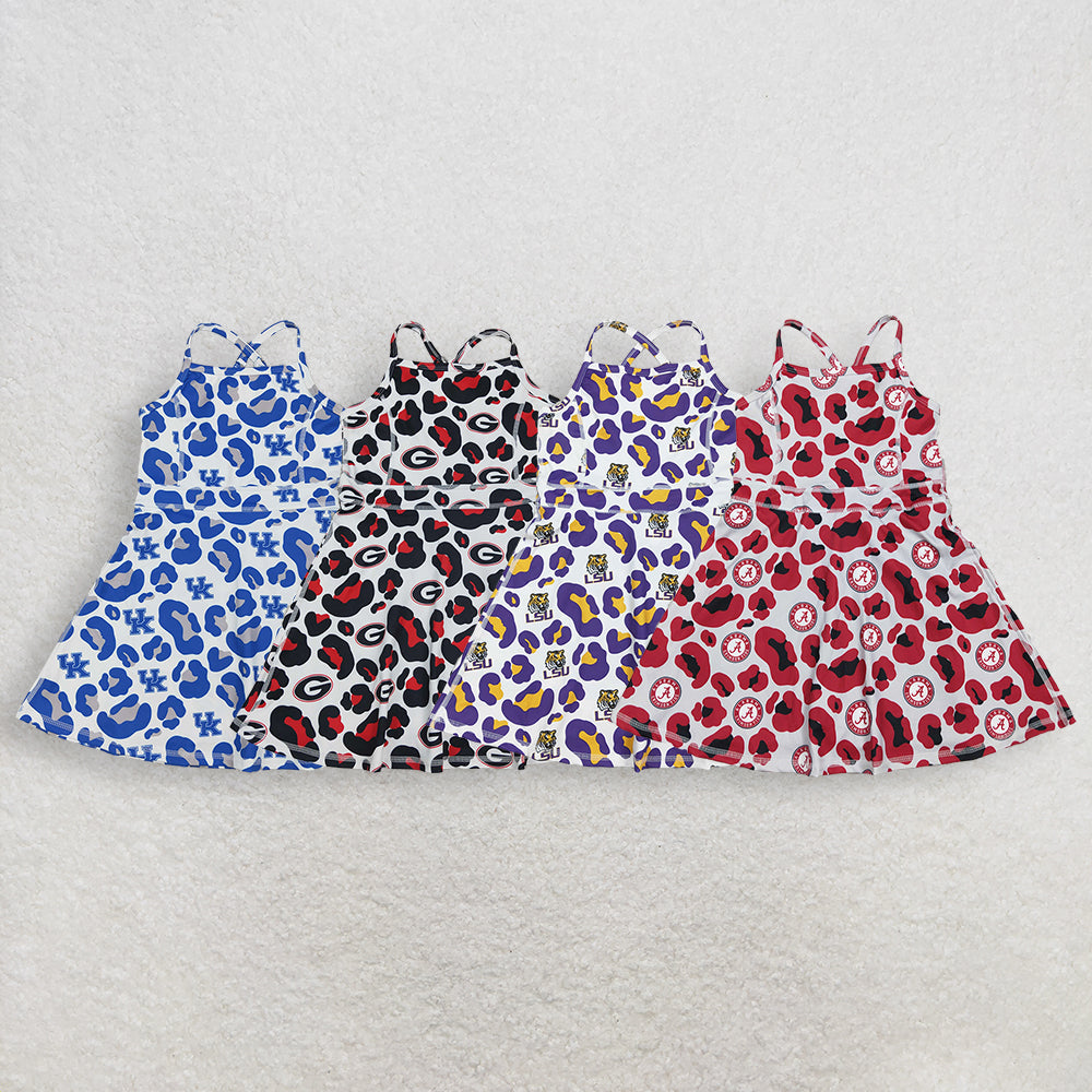 Sibling Baby Girl Kids Sleeveless Leopard Team Knee Length Yoga Active Dresses RTS