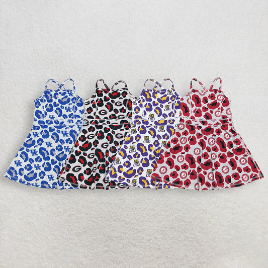 Sibling Baby Girl Kids Sleeveless Leopard Team Knee Length Yoga Active Dresses RTS