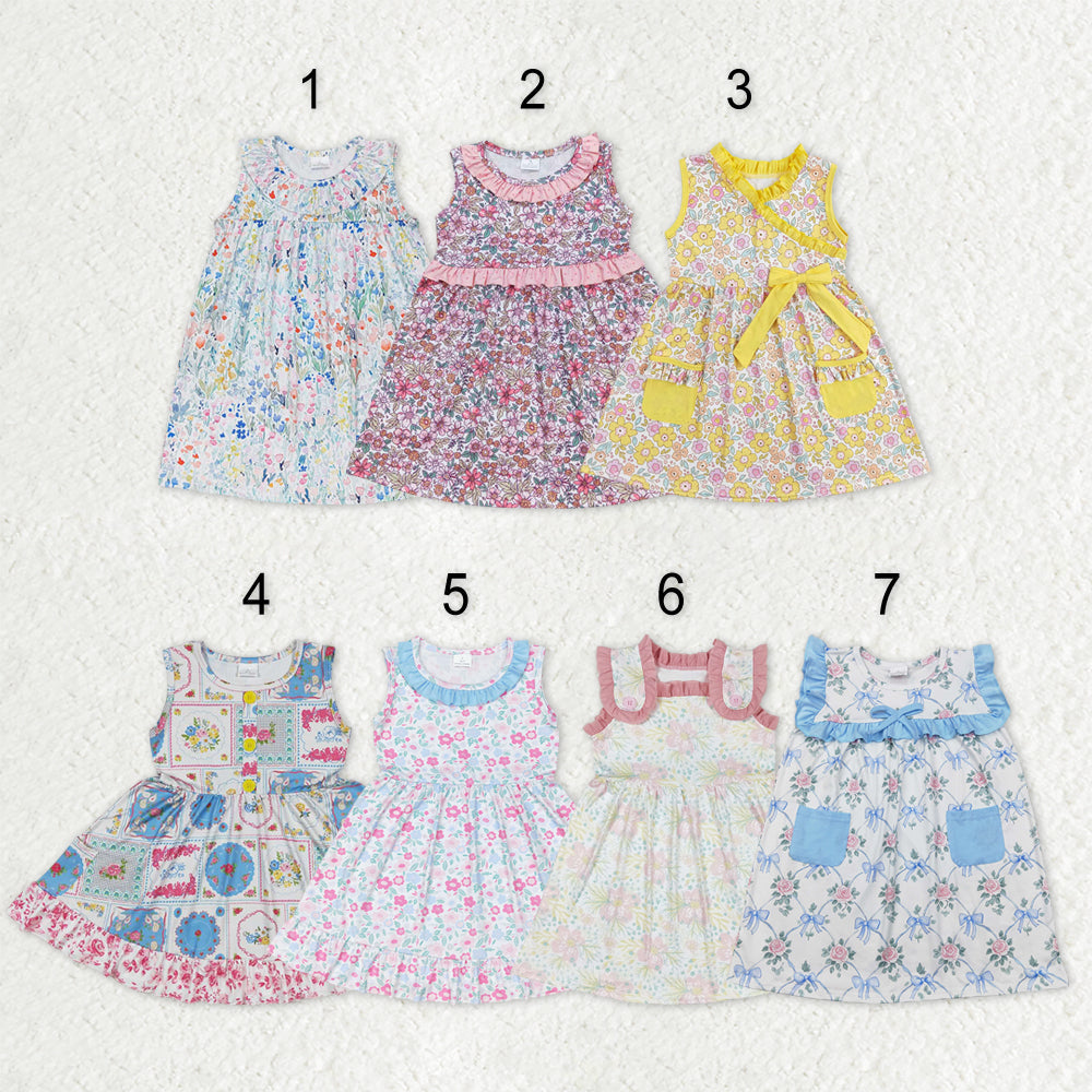 Sibling Baby Girls Kids Sleeveless Floral Ruffle Knee Length Dresses RTS