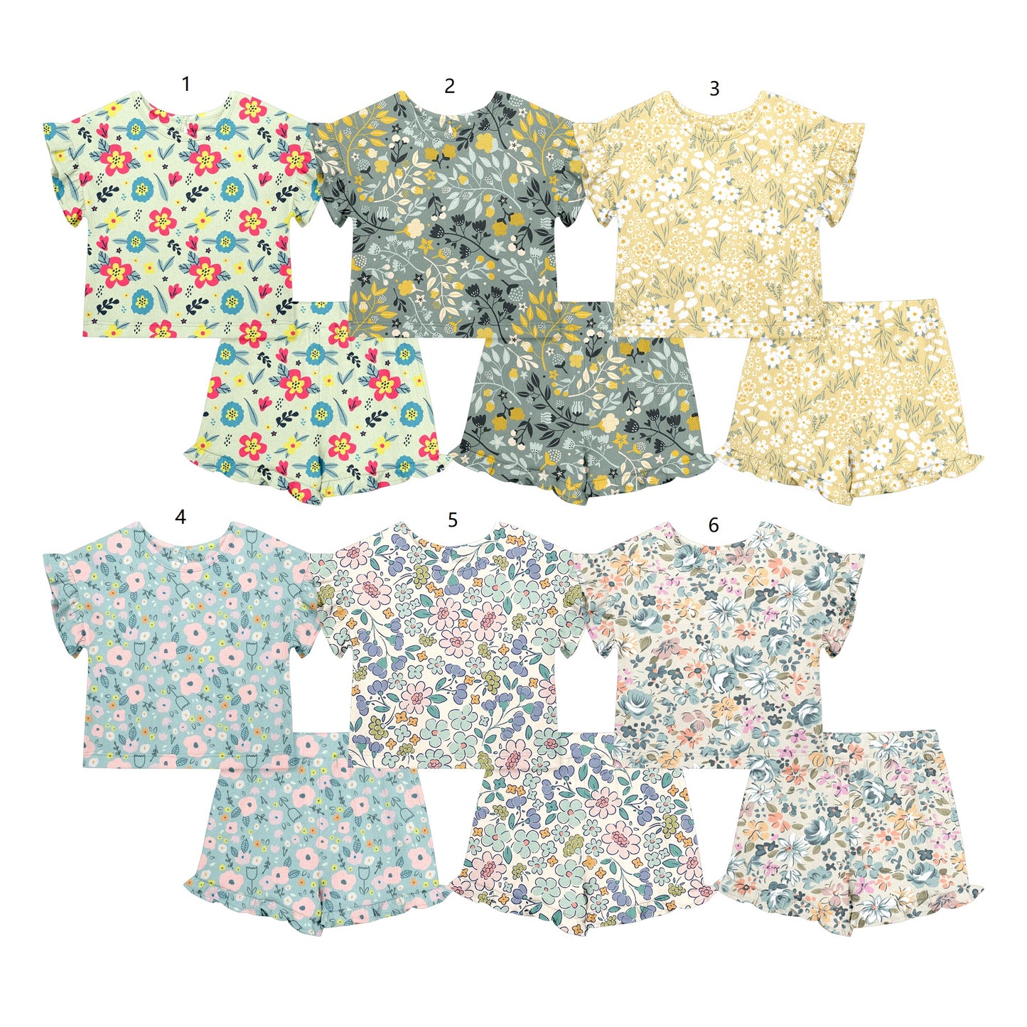 ( Moq 5 Each Style ) Sibling Baby Girls Kids Short Sleeves Floral Shirts Shorts Summer Sets