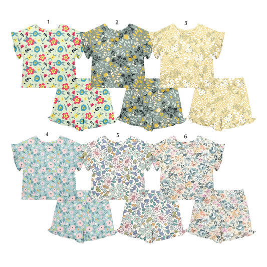 ( Moq 5 Each Style ) Sibling Baby Girls Kids Short Sleeves Floral Shirts Shorts Summer Sets