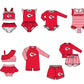 ( Moq 5 Each Style ) Baby Boys Girls Kids Team Sibling Red Jumpsuits Sets Swimsuits Clothes