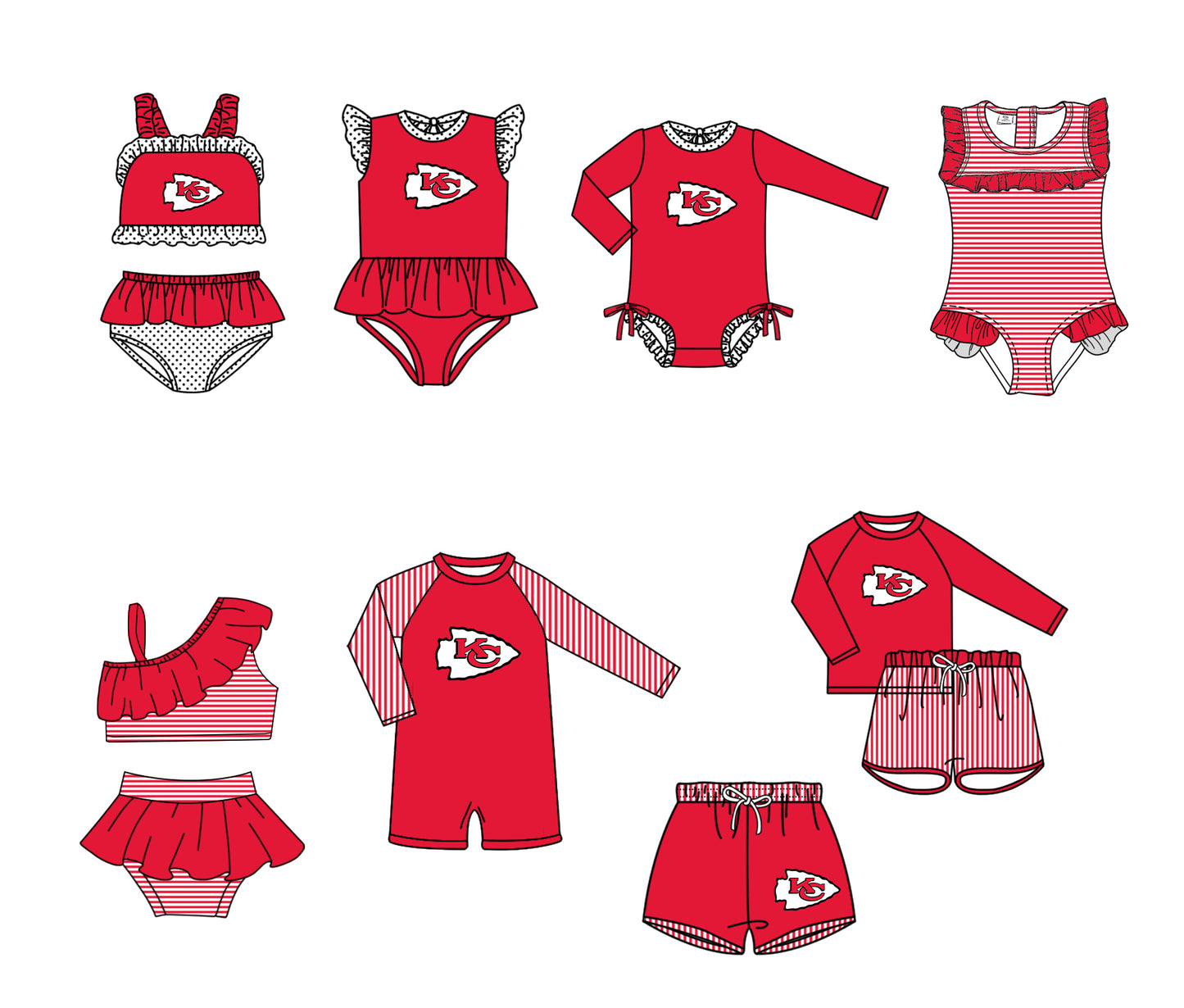 ( Moq 5 Each Style ) Baby Boys Girls Kids Team Sibling Red Jumpsuits Sets Swimsuits Clothes