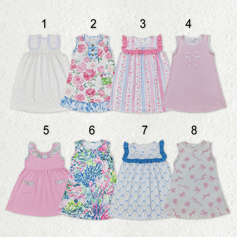 Sibling Baby Girls Kids Sleeveless Flowers Ruffle Knee Length Dresses RTS