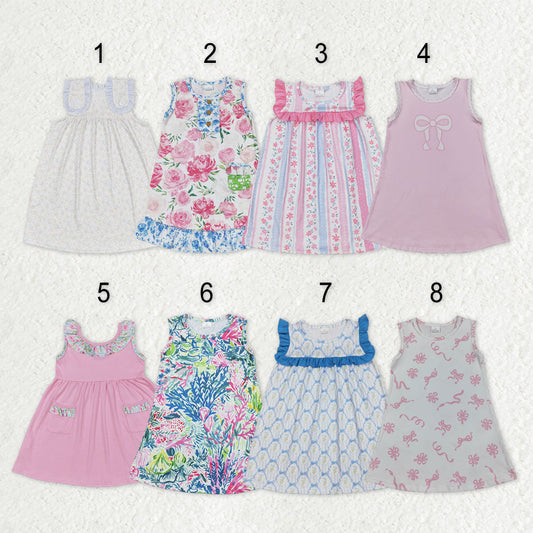 Sibling Baby Girls Kids Sleeveless Flowers Ruffle Knee Length Dresses RTS