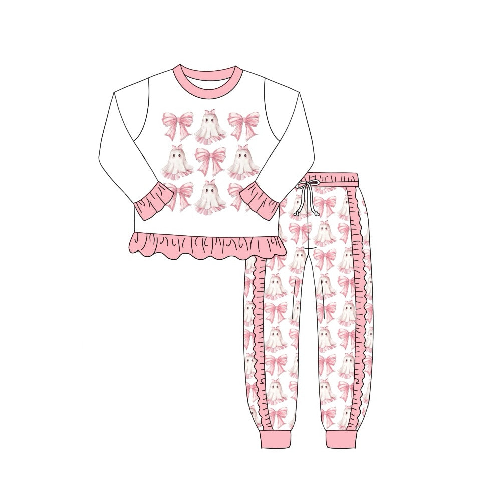 Baby Girl Halloween Ghost Bows Shirt Ruffle Pants Set