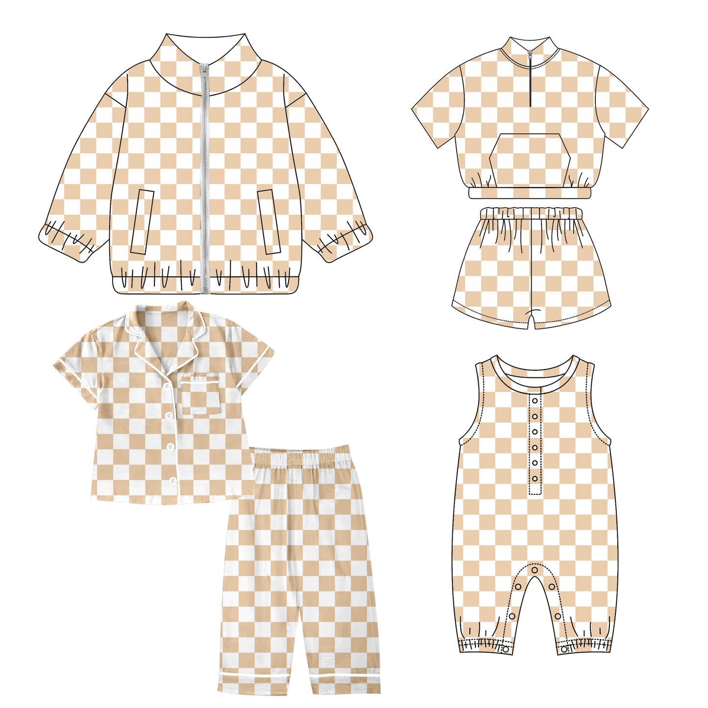 Baby Boy Girl Sibling Checkered Shirt Romper Set Moq 5