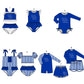 ( Moq 5 Each Style ) Baby Boys Girls Kids Team Sibling Blue Jumpsuits Sets Swimsuits
