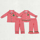 Sibling Boys Girls Christmas Long Sleeves Embroidery Tree Buttons Tops Red Plaid Pants Outfit Pajamas RTS