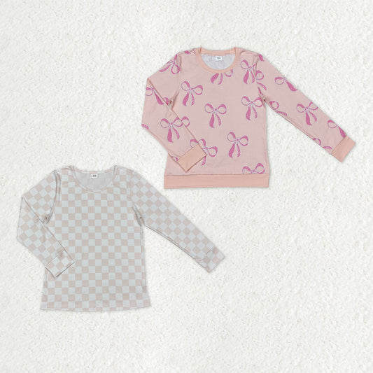 Sibling Adult Women Long Sleeve Bows Plaid Shirts Tops RTS