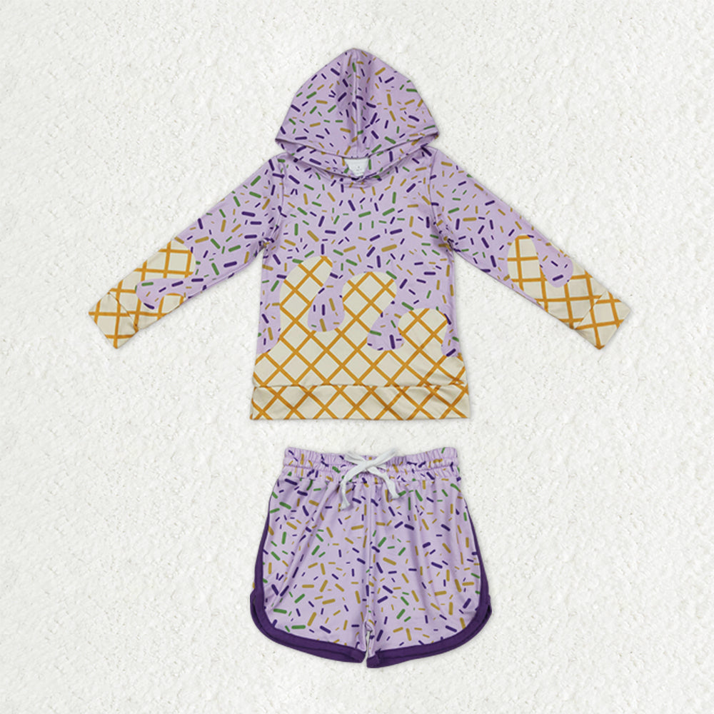 Baby Girls Long Sleeves Sprinkles Drips Hoodie Shirt Shorts Lavender Clothes Set RTS