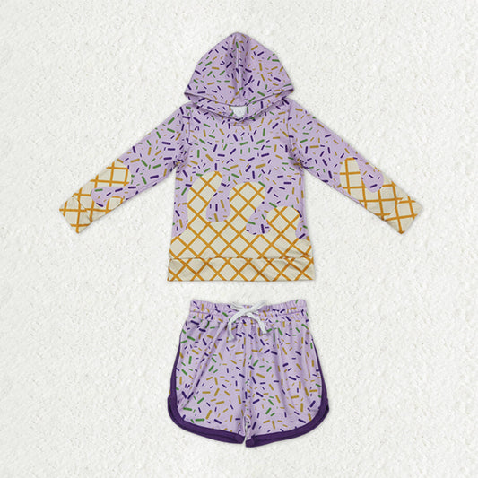 Baby Girls Long Sleeves Sprinkles Drips Hoodie Shirt Shorts Lavender Clothes Set RTS
