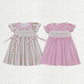 Sibling Baby Girls Short Sleeves Embroidery Bows Flower Smocked Knee Length Dress RTS