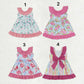 Sibling Baby Girls Kids Flowers Ruffle Bows Knee Length Dresses RTS