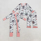 Sibling Baby Girl Long Sleeves Happy New Year Bows Zipper Footie Sleeper Romper Pajamas Set RTS