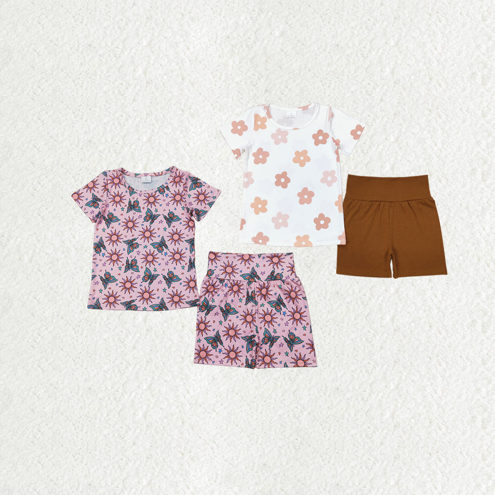 Baby Girl Short Sleeve Flower Butterfly Shirt Biking Shorts Sibling Clothes Set RTS