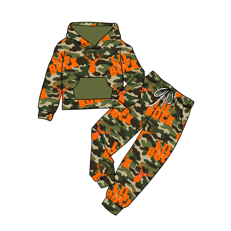 Baby Kids Long Sleeves Hoodie Pocket Shirt Deer Camo Pants Hunting Set